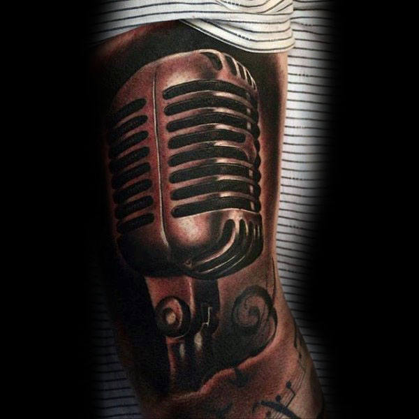 600x600 Microphone Tattoo Designs For Men - Old School Microphone Drawing