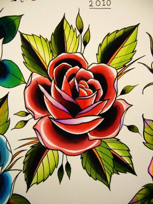 500x667 neat stuff traditional rose tattoos, tattoos - Old School Rose Drawing