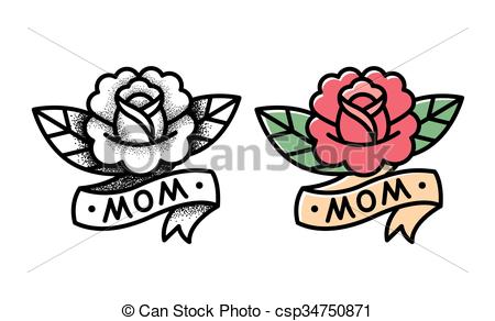 450x292 traditional rose tattoo old school rose tattoo with ribbon - Old School Rose Drawing