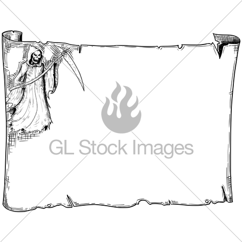 500x500 halloween frame old scroll sheet with grim reaper gl stock images - Old Scroll Drawing