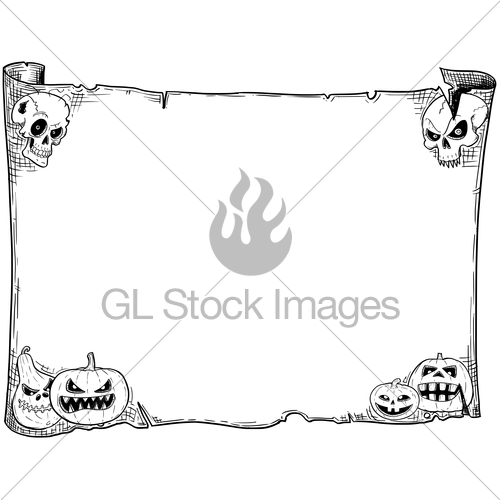 500x500 halloween frame old scroll sheet with skulls and pumpkins gl - Old Scroll Drawing