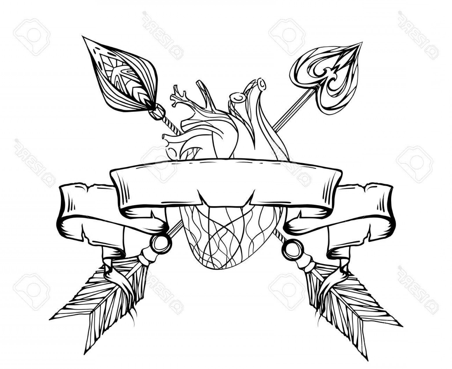 1560x1275 Photostock Vector Black And White Illustration Of A Heart - Old Scroll Drawing