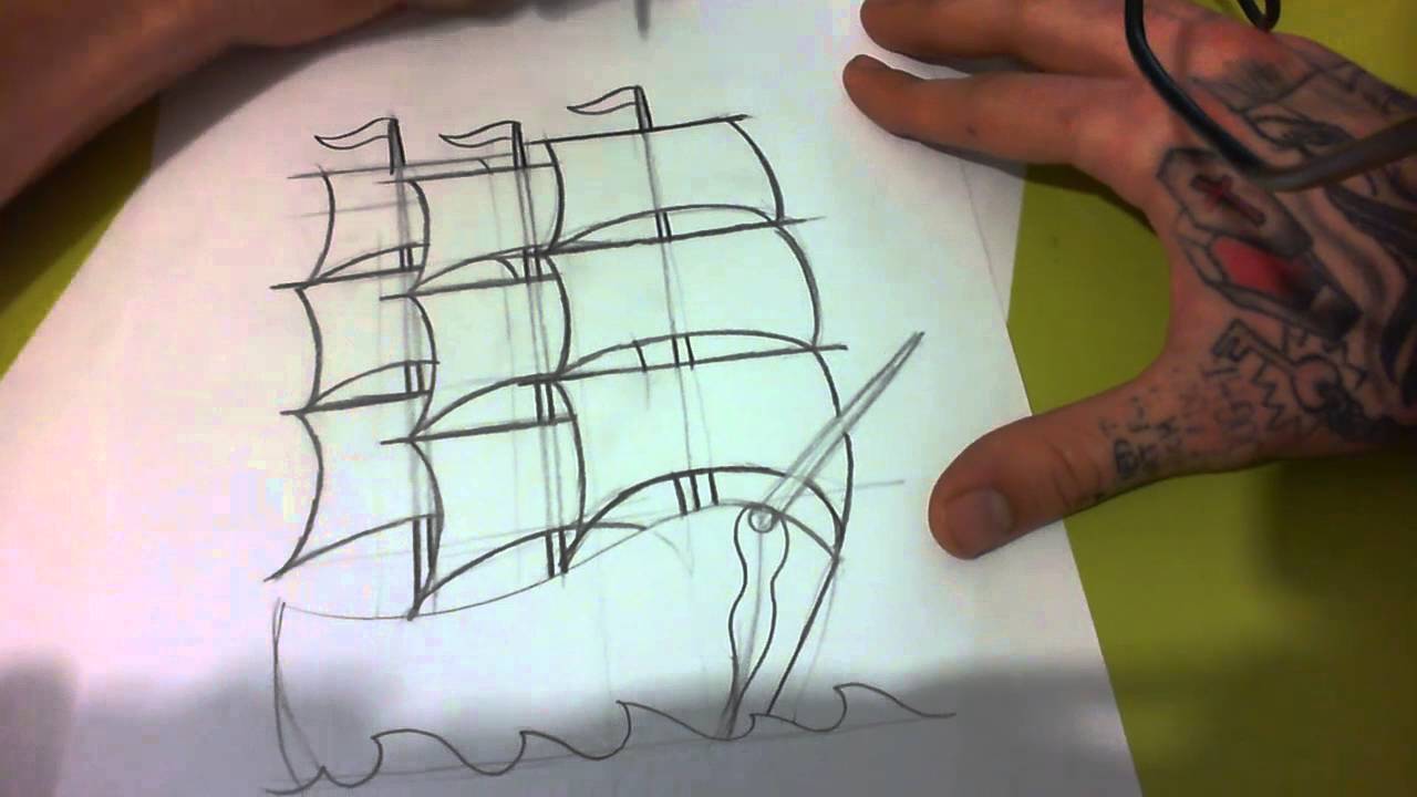 1280x720 How To Draw Old School Ship - Old Ship Drawing