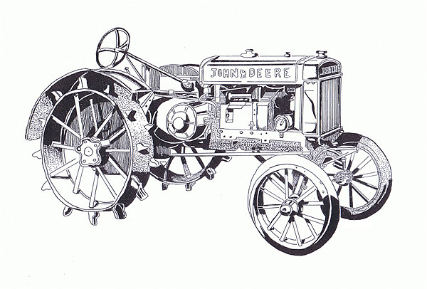 600x406 John Deere Model A Canvas Print - Old Tractor Drawing