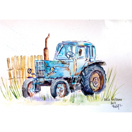 458x458 Watercolor, Landscape - Old Tractor Drawing