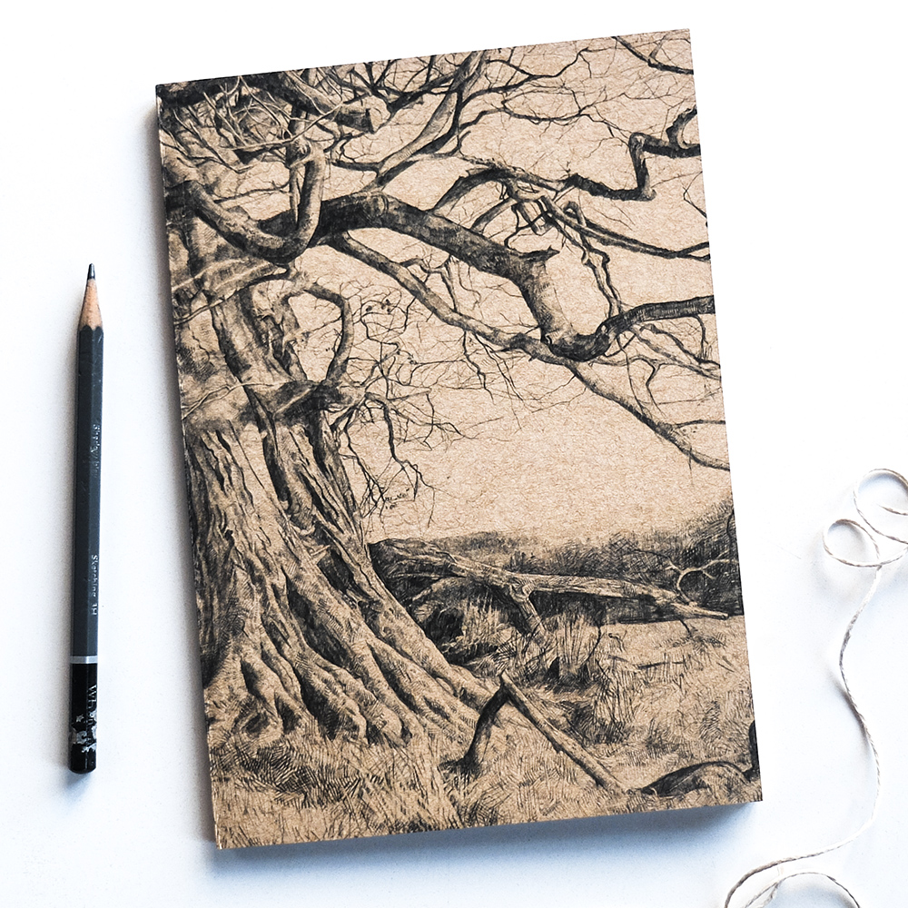 1000x1000 Under This Old Tree Notebook Sketchbook Jotter - Old Tree Drawing