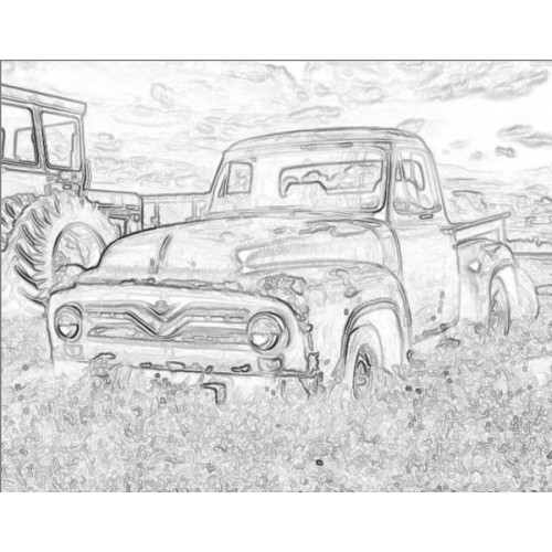 500x500 Old Truck Sketch For Canvas Painting - Old Truck Drawing
