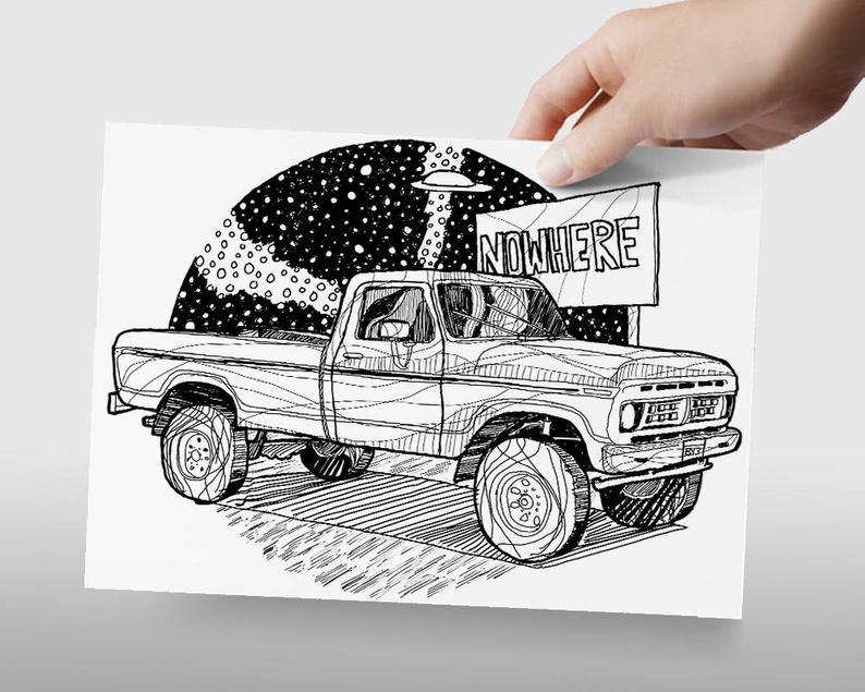 794x635 set of three abandoned cars prints old truck drawing van etsy - Old Truck Drawing