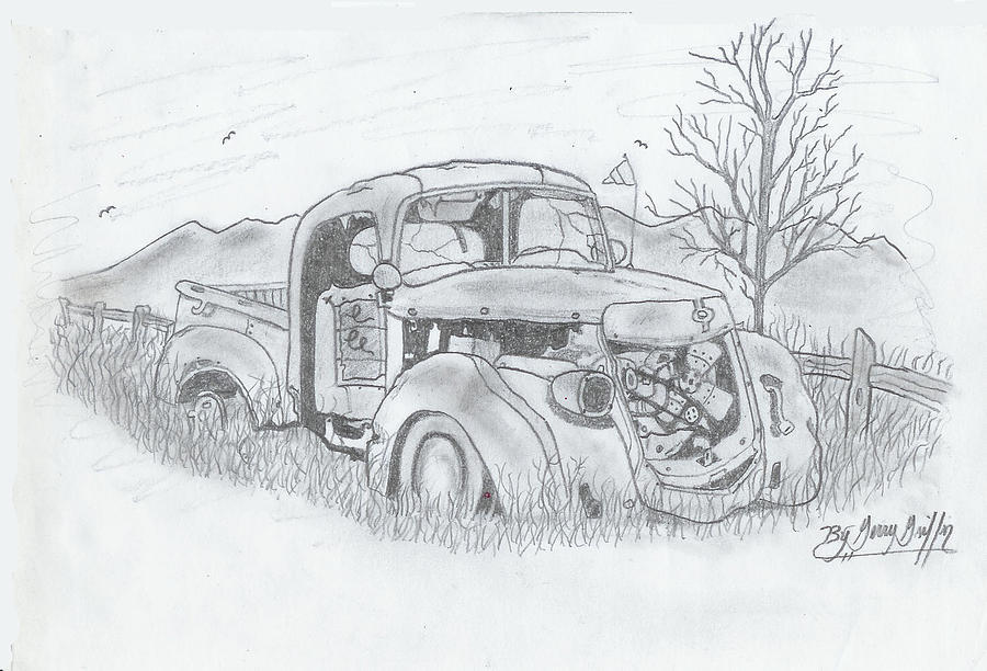 900x612 The Old Truck Lost In Time Drawing - Old Truck Drawing