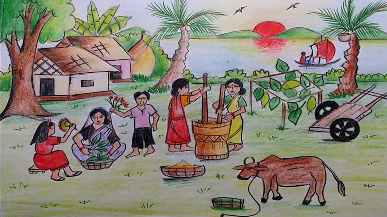 1280x720 how to draw a village scene of the old tradition of bangladesh - Old Village Drawing
