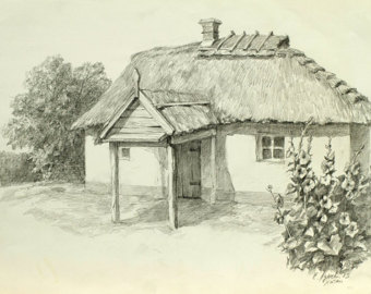 340x270 landscape village etsy - Old Village Drawing