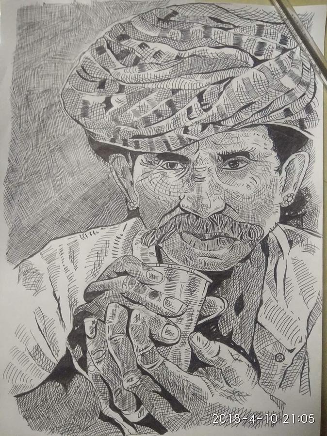 674x900 village old man drawing - Old Village Drawing