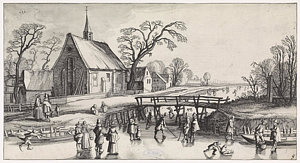 300x163 winter landscape with skaters near a village drawing - Old Village Drawing