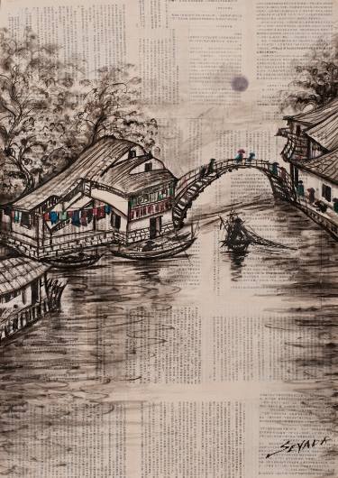 375x530 chinese old village drawing - Old Village Drawing