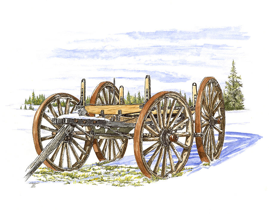 900x717 old wagon new snow drawing - Old Wagon Drawing