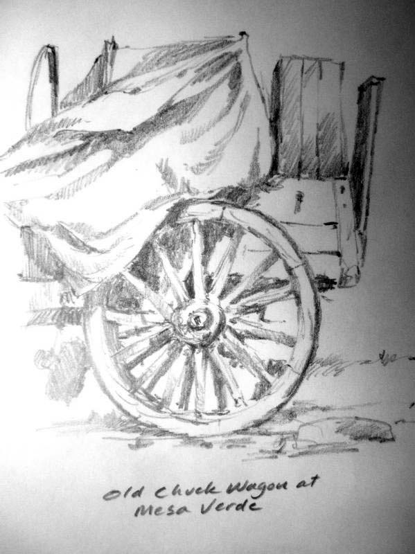 599x800 drawing of chuck wagon roland lee - Old Wagon Drawing