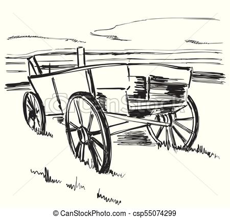 450x427 drawing old cart landscape sketch fields and harvest - Old Wagon Drawing