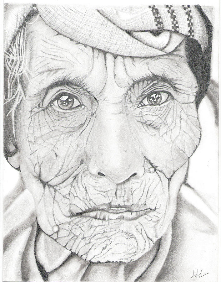 707x900 Old Woman Portrait Drawing Drawing - Old Woman Drawing