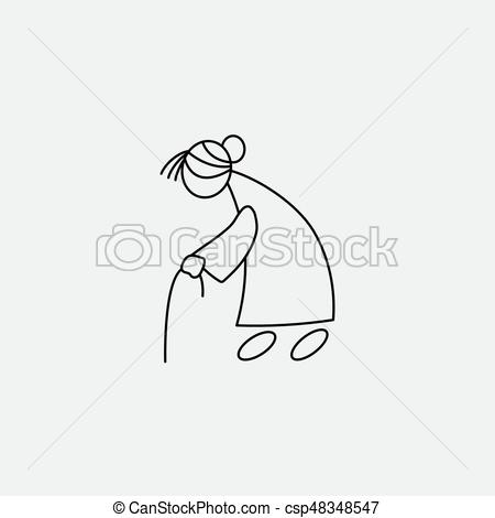 450x470 Cartoon Icon Of Sketch Stick Figure Old Woman Vector - Old Woman Drawing