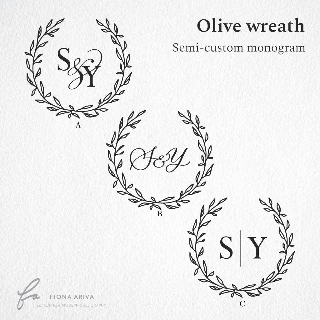 1024x1024 olive wreath semi custom wedding monogram wax seal stamp set - Olive Wreath Drawing