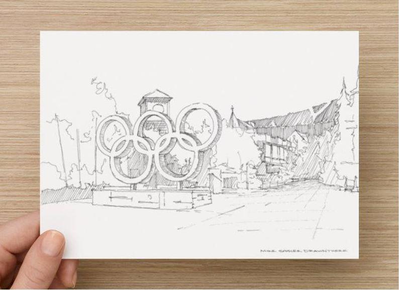 794x577 ink sketch of olympic rings in whistler bc canada drawing etsy - Olympic Rings Drawing