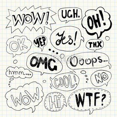 400x400 hand drawn set of speech bubbles with handwritten text yes,wow,oh - Omg Drawing