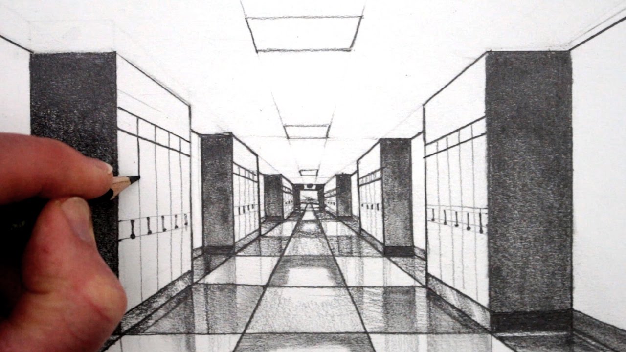 1280x720 How To Draw Point Perspective For Beginners A Hallway - One Dimensional Drawing