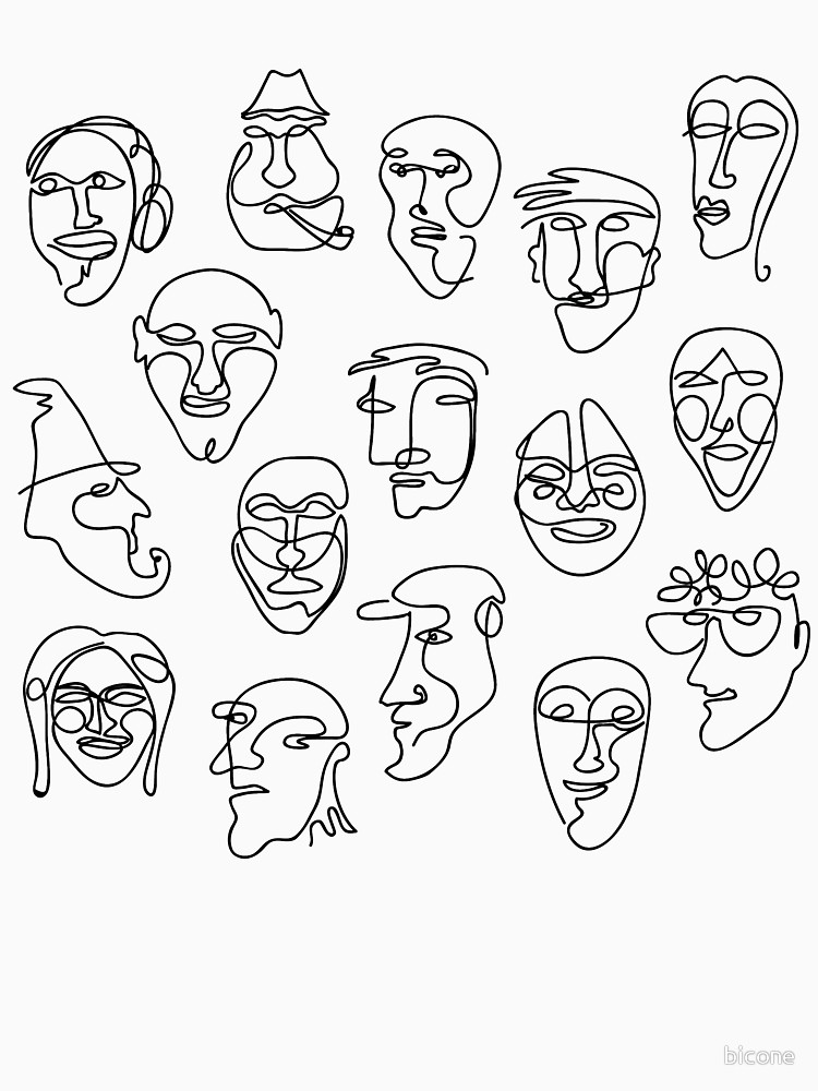 750x1000 Single Line Face Design Pattern T Shirt - One Line Drawing Face