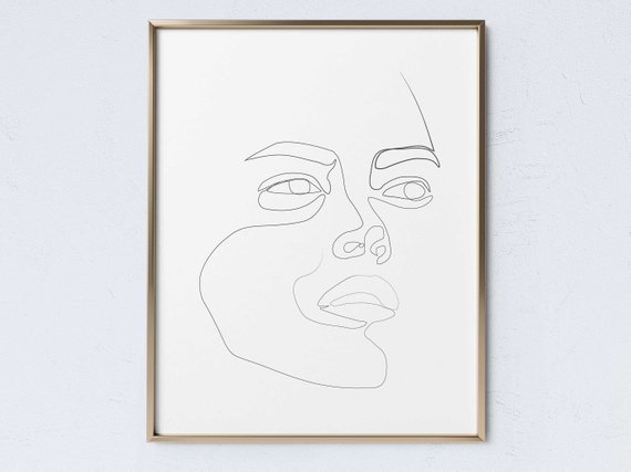 570x427 woman face one line drawing printable face line drawing art etsy - One Line Drawing Face