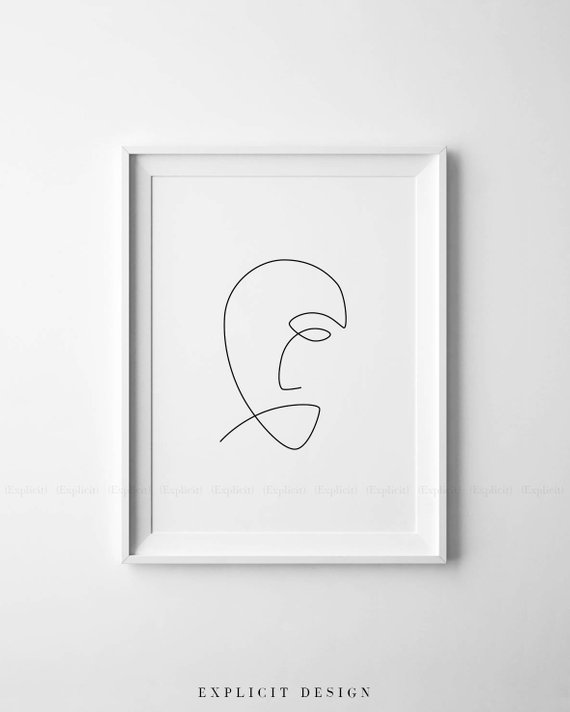 570x712 Abstract Sad Face Printable One Line Drawing Print Drawn Etsy - One Line Drawing Face