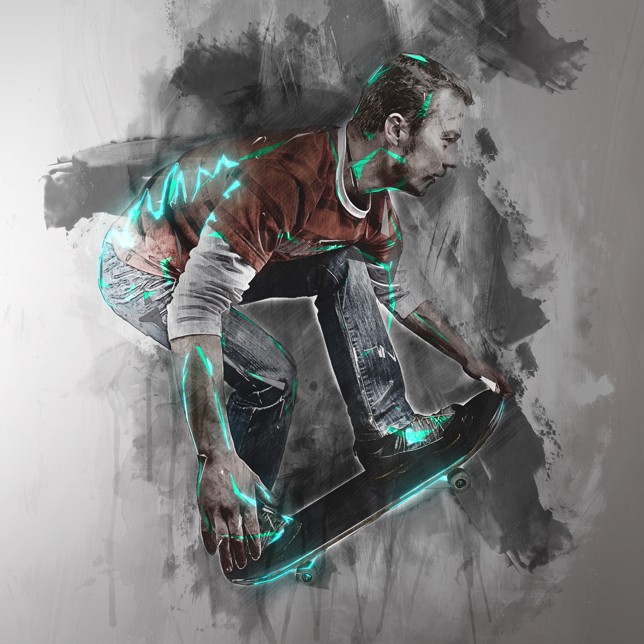 2185x2185 Free Images Person, People, Sport, Skateboard, Skate, Isolated - One Motion Drawing