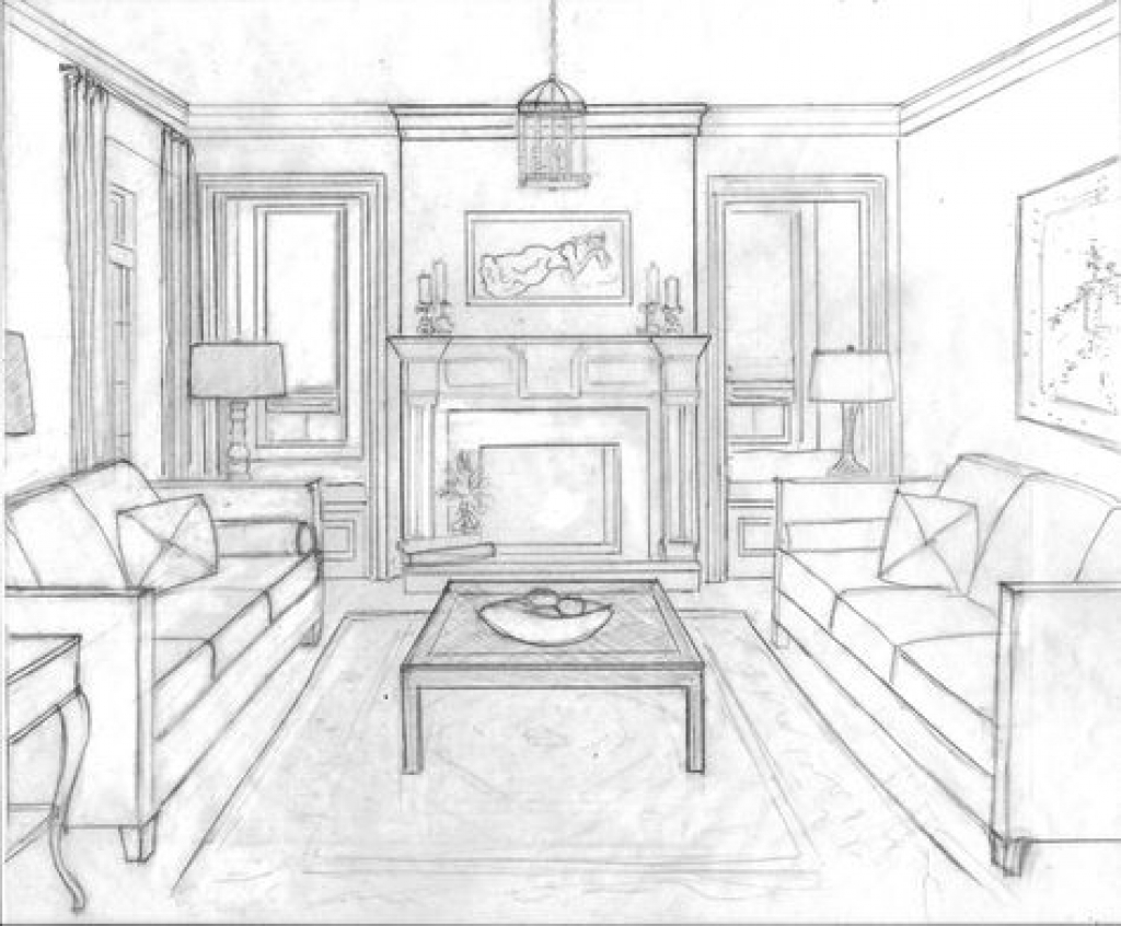 One Point Perspective Bedroom Drawing at PaintingValley.com | Explore