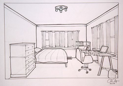 One Point Perspective Bedroom Drawing At Explore Collection Of One Point 6252