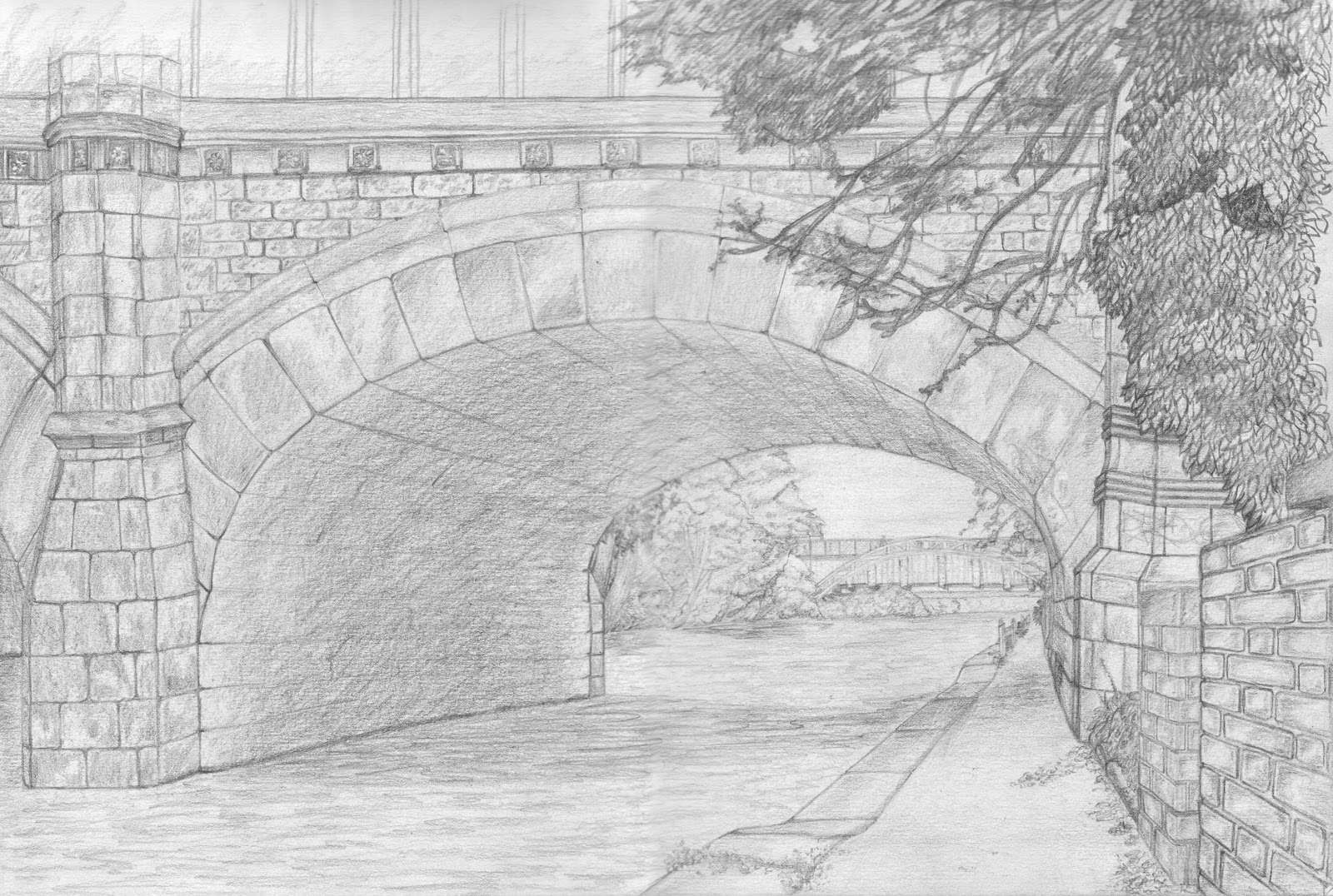 One Point Perspective Bridge Drawing At PaintingValley.com | Explore ...