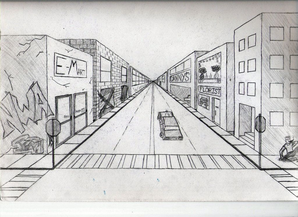 1024x745 City One Point Perspective - One Point Perspective City Drawing