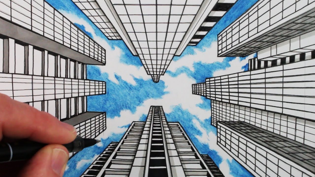 1280x720 How To Draw Point Perspective Draw Buildings And Sky - One Point Perspective Drawing