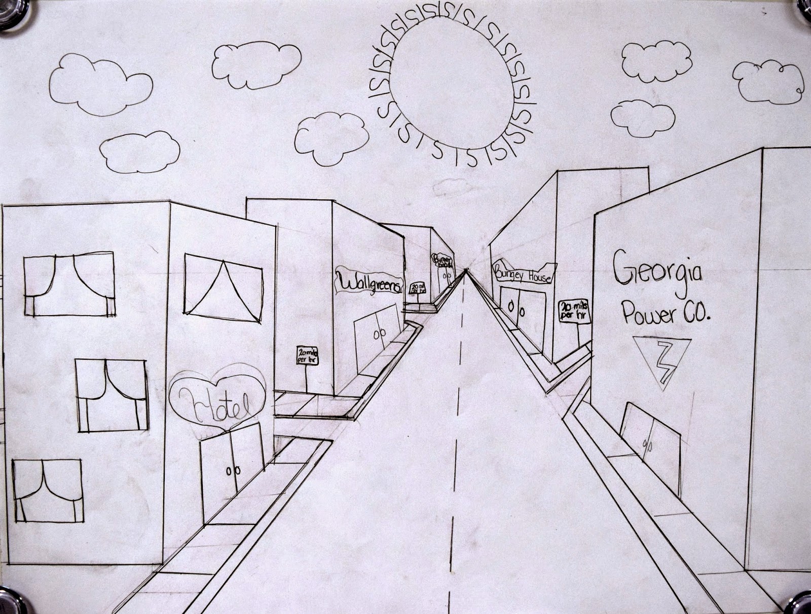 1600x1212 One Point Perspective City Streets - One Point Perspective Drawing