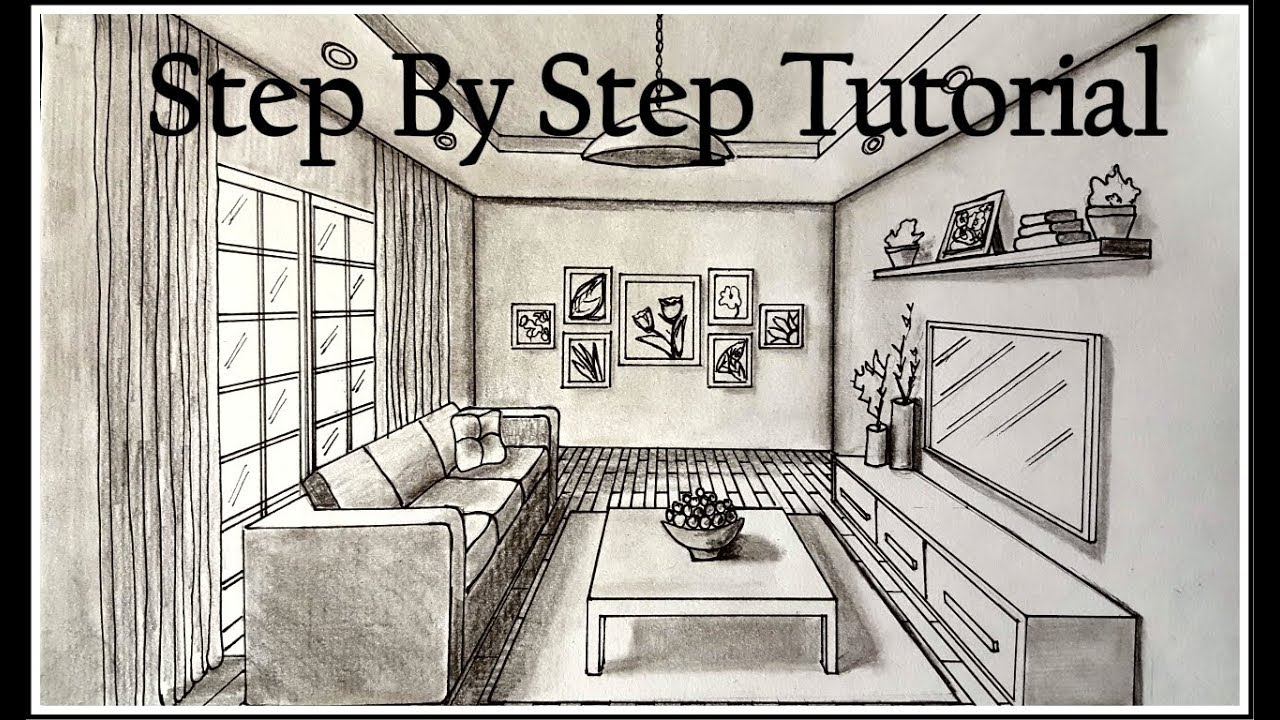 1280x720 How To Draw A Living Room In One Point Perspective Step - One Point Perspective Drawing Room