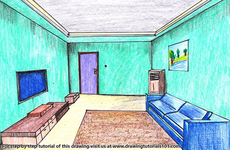 One Point Perspective Drawing Room at PaintingValley.com | Explore ...