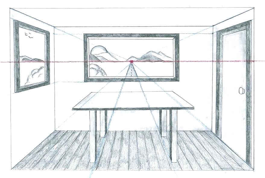 879x590 Bedroom Perspective - One Point Perspective Drawing Room