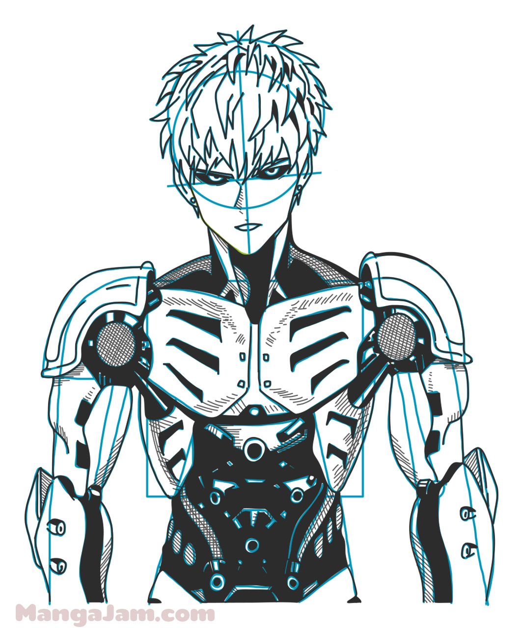 1065x1280 how to draw genos from one punch man step - One Punch Man Drawing
