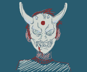300x250 Guy Wearing Oni Mask Drawing - Oni Mask Drawing