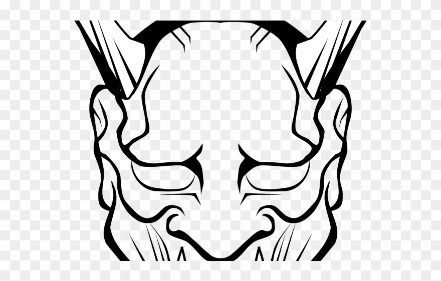 880x561 Mask Clipart Line Art - Oni Mask Drawing