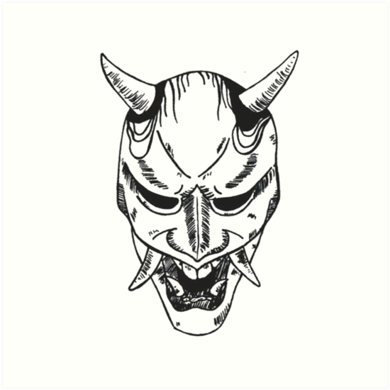 550x550 Oni Mask Art Prints - Oni Mask Drawing