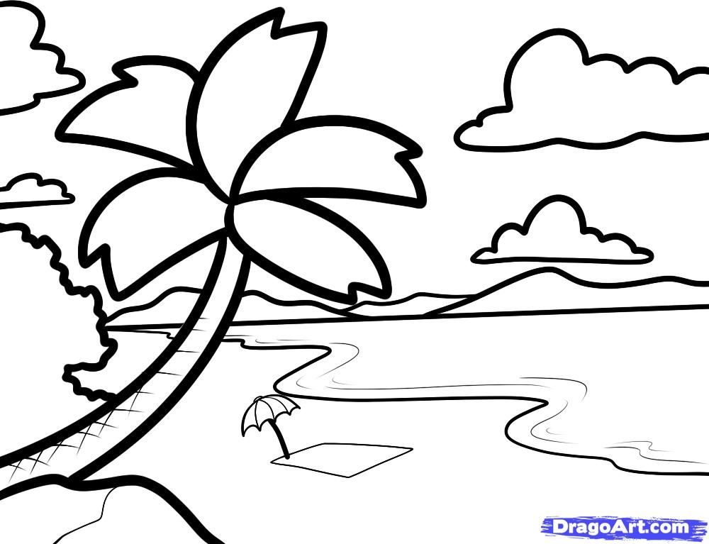 1000x767 How To Draw A Beach For Kids, Step - Online Drawing For Kids