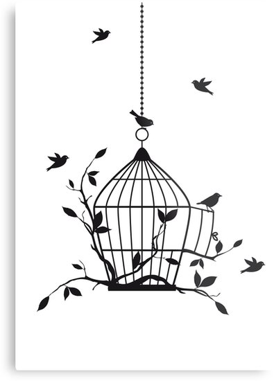395x550 free birds with open birdcage metal prints - Open Birdcage Drawing