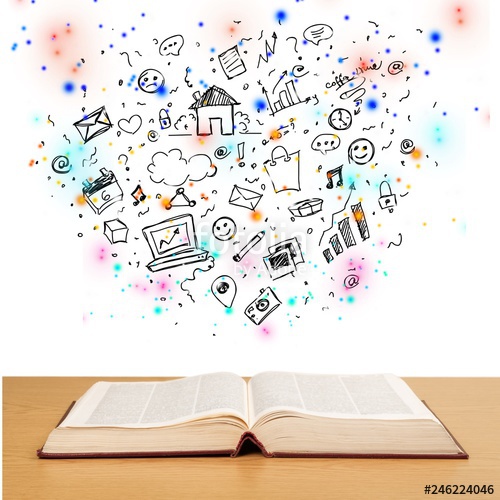 500x500 open book with drawing on background stock photo and royalty free - Open Book Drawing