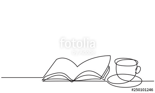 500x300 cup and open book continuous line drawing stock image - Open Book Line Drawing