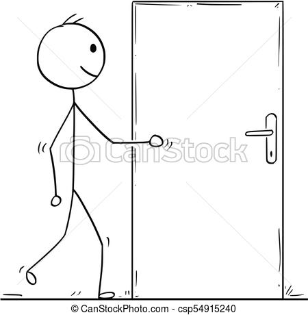 450x460 cartoon of man or businessman walking to open door cartoon stick - Open Door Drawing