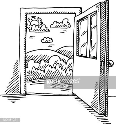 400x429 hand drawn vector drawing of a open door freedom concept - Open Door Drawing